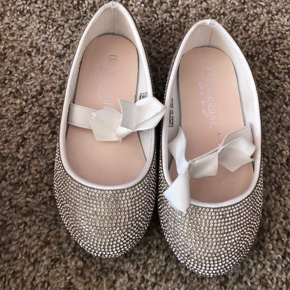 GIRLS CRYSTAL BALLET FLATS WITH RIBBON BOW